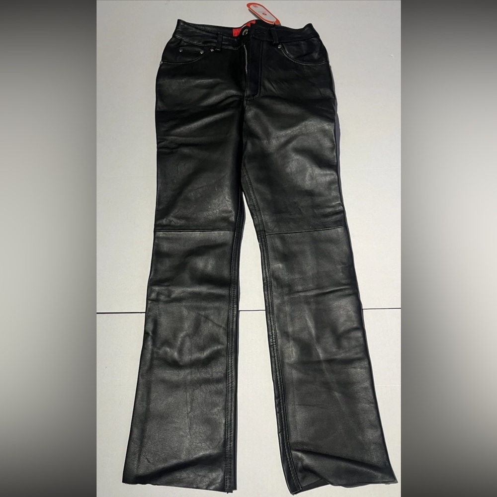 Laverapelle  Women’s Genuine Lambskin Skinny Flare Leather Pants Size 26 Black